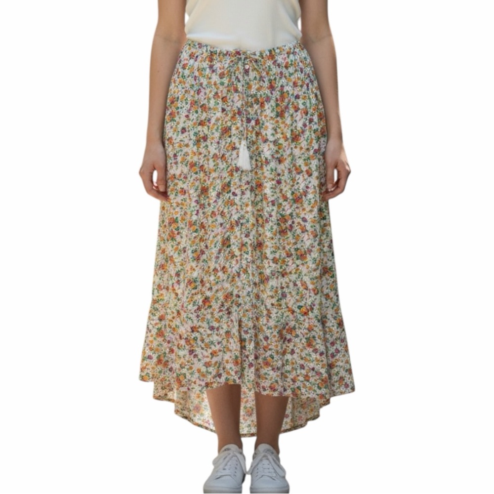Cynthia Rowley Boho Peasant High Low Maxi Skirt Floral - Size Medium